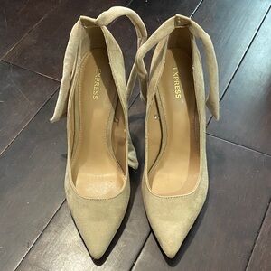 Express Tan Suede Pointed Toe Tie-Ankle Pumps